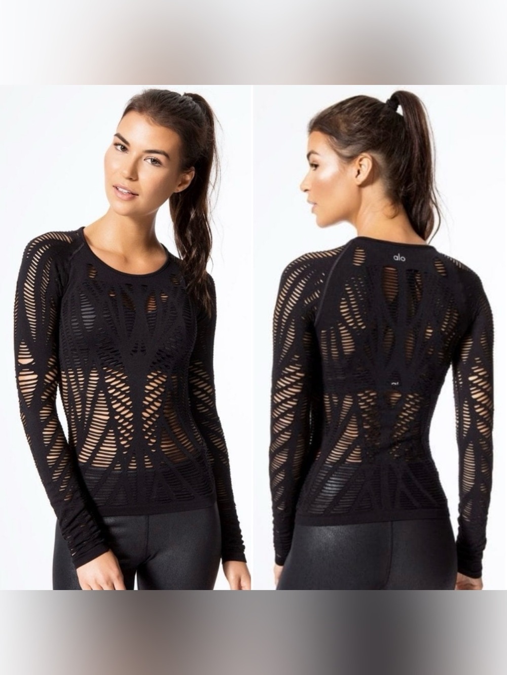 ALO Yoga Black Laser-Cut Long Sleeve Top